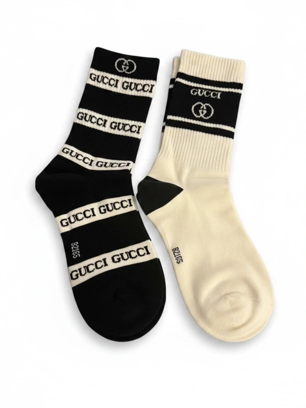 Designer GG  Logo Stripe Crew Socks Black & white 2 pairs size small medium new